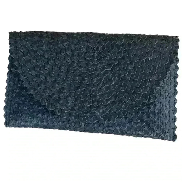 Poppy Sage women’s Straw Clutch/Purses Versatile Fold Over in black no flaws - Picture 1 of 10